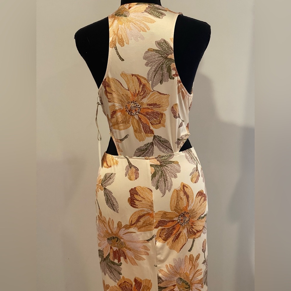 New Chrysanthemum‎ L Floral Cut-Out Maxi Dress w Stretch 810 - Picture 5 of 10